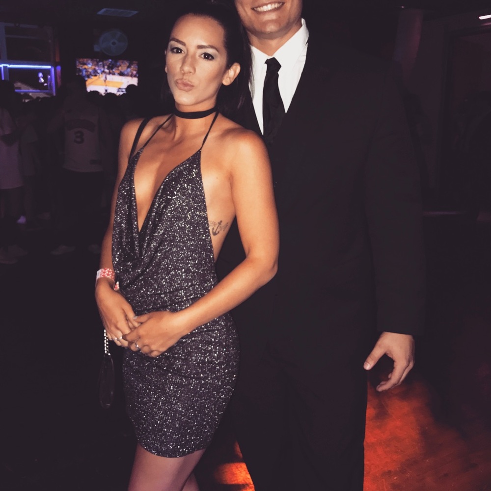 Black sparkly deep V dress